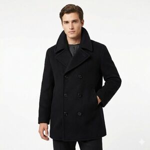 John Weitz Peacoat Wool Blend Nautical Black Vintage USA Large